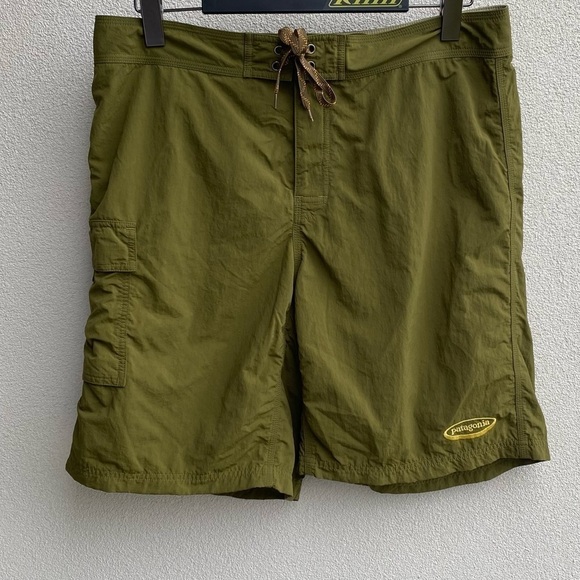 Patagonia Men’s Nylon Quick Dry Tie Front Swim Short Trunk Forest Green, Size 34 - Picture 1 of 10